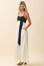 Load image into Gallery viewer, NEWEST ARRIVAL Off White/Black Contrast Front Bow Sash Maxi Dress
