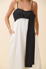 Load image into Gallery viewer, NEWEST ARRIVAL Off White/Black Contrast Front Bow Sash Maxi Dress

