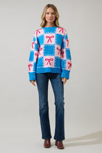 Load image into Gallery viewer, NEWEST ARRIVAL *PREORDER 11/17* Blue Belora Checkered Bow Sweater
