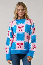 Load image into Gallery viewer, NEWEST ARRIVAL *PREORDER 11/17* Blue Belora Checkered Bow Sweater
