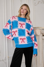 Load image into Gallery viewer, NEWEST ARRIVAL *PREORDER 11/17* Blue Belora Checkered Bow Sweater

