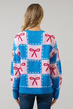 Load image into Gallery viewer, NEWEST ARRIVAL *PREORDER 11/17* Blue Belora Checkered Bow Sweater
