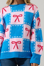Load image into Gallery viewer, NEWEST ARRIVAL *PREORDER 11/17* Blue Belora Checkered Bow Sweater
