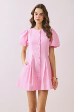 Load image into Gallery viewer, NEWEST ARRIVAL Pink Puff Sleeve Button Front Dress
