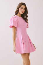 Load image into Gallery viewer, NEWEST ARRIVAL Pink Puff Sleeve Button Front Dress
