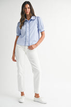 Load image into Gallery viewer, NEWEST ARRIVAL Blue Striped Scallop Trim Button Down Blouse
