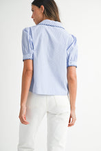 Load image into Gallery viewer, NEWEST ARRIVAL Blue Striped Scallop Trim Button Down Blouse
