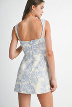 Load image into Gallery viewer, NEWEST ARRIVAL Blue Jacquard Floral Print Dress
