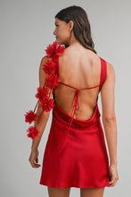 Load image into Gallery viewer, NEWEST ARRIVAL Red Satin 3D Floral Applique Mini Dress
