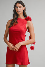 Load image into Gallery viewer, NEWEST ARRIVAL Red Satin 3D Floral Applique Mini Dress

