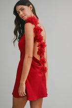 Load image into Gallery viewer, NEWEST ARRIVAL Red Satin 3D Floral Applique Mini Dress
