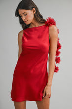 Load image into Gallery viewer, NEWEST ARRIVAL Red Satin 3D Floral Applique Mini Dress
