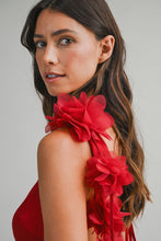 Load image into Gallery viewer, NEWEST ARRIVAL Red Satin 3D Floral Applique Mini Dress
