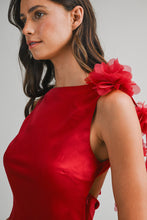 Load image into Gallery viewer, NEWEST ARRIVAL Red Satin 3D Floral Applique Mini Dress
