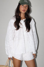 Load image into Gallery viewer, NEWEST ARRIVAL White Eyelet Oversized Button Down Shorts Set
