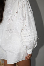 Load image into Gallery viewer, NEWEST ARRIVAL White Eyelet Oversized Button Down Shorts Set
