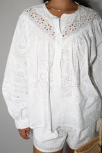 Load image into Gallery viewer, NEWEST ARRIVAL White Eyelet Oversized Button Down Shorts Set
