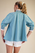 Load image into Gallery viewer, NEWEST ARRIVAL Mint Blue/Pink Striped Mock Band Blouse
