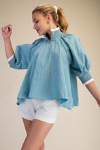 Load image into Gallery viewer, NEWEST ARRIVAL Mint Blue/Pink Striped Mock Band Blouse
