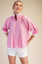 Load image into Gallery viewer, NEWEST ARRIVAL Pink/Green Striped Mock Band Blouse

