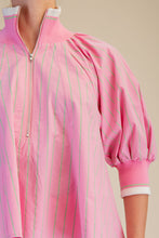 Load image into Gallery viewer, NEWEST ARRIVAL Pink/Green Striped Mock Band Blouse

