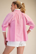 Load image into Gallery viewer, NEWEST ARRIVAL Pink/Green Striped Mock Band Blouse
