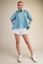 Load image into Gallery viewer, NEWEST ARRIVAL Mint Blue/Pink Striped Mock Band Blouse
