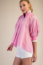 Load image into Gallery viewer, NEWEST ARRIVAL Pink/Green Striped Mock Band Blouse
