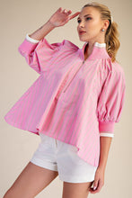 Load image into Gallery viewer, NEWEST ARRIVAL Pink/Green Striped Mock Band Blouse
