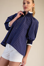 Load image into Gallery viewer, NEWEST ARRIVAL Navy/Blue Striped Mock Band Blouse
