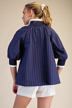 Load image into Gallery viewer, NEWEST ARRIVAL Navy/Blue Striped Mock Band Blouse
