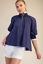 Load image into Gallery viewer, NEWEST ARRIVAL Navy/Blue Striped Mock Band Blouse
