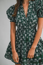 Load image into Gallery viewer, NEWEST ARRIVAL Hunter Green Floral Embroidered Tier Dress
