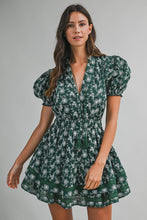 Load image into Gallery viewer, NEWEST ARRIVAL Hunter Green Floral Embroidered Tier Dress
