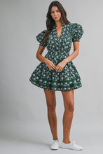 Load image into Gallery viewer, NEWEST ARRIVAL Hunter Green Floral Embroidered Tier Dress
