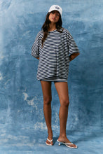 Load image into Gallery viewer, NEWEST ARRIVAL Navy Striped Oversized T-Shirt Mini Skort Set
