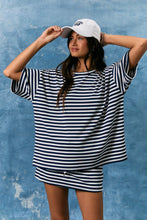 Load image into Gallery viewer, NEWEST ARRIVAL Navy Striped Oversized T-Shirt Mini Skort Set
