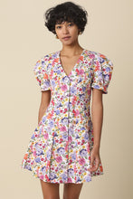 Load image into Gallery viewer, NEWEST ARRIVAL White Floral Puff Sleeve Button Front Dress
