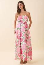 Load image into Gallery viewer, NEWEST ARRIVAL Pink Floral Strapless Scarf Midi Dress
