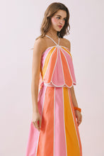 Load image into Gallery viewer, NEWEST ARRIVAL Orange/Pink Scallop Midi Skirt Set
