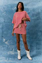 Load image into Gallery viewer, NEWEST ARRIVAL Red Striped Oversized T-Shirt Mini Skort Set
