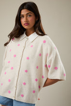 Load image into Gallery viewer, NEWEST ARRIVAL Ivory/Pink Polka Dot Short Sleeve Sweater Cardigan
