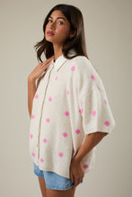 Load image into Gallery viewer, NEWEST ARRIVAL Ivory/Pink Polka Dot Short Sleeve Sweater Cardigan

