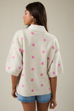 Load image into Gallery viewer, NEWEST ARRIVAL Ivory/Pink Polka Dot Short Sleeve Sweater Cardigan
