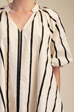 Load image into Gallery viewer, NEWEST ARRIVAL Cream/Black Striped Elbow Sleeve Shift Dress
