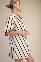 Load image into Gallery viewer, NEWEST ARRIVAL Cream/Black Striped Elbow Sleeve Shift Dress
