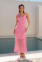 Load image into Gallery viewer, NEWEST ARRIVAL Pink 3D Floral Applique Knit Maxi Dress
