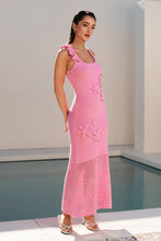 Load image into Gallery viewer, NEWEST ARRIVAL Pink 3D Floral Applique Knit Maxi Dress
