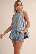 Load image into Gallery viewer, NEWEST ARRIVAL Light Denim Flare Top and Shorts Set
