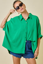 Load image into Gallery viewer, NEWEST ARRIVAL Green Textured Oversized Button Down Top
